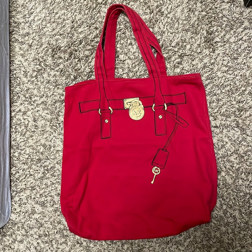 USED Michael Kors Red Canvas Tote Bag